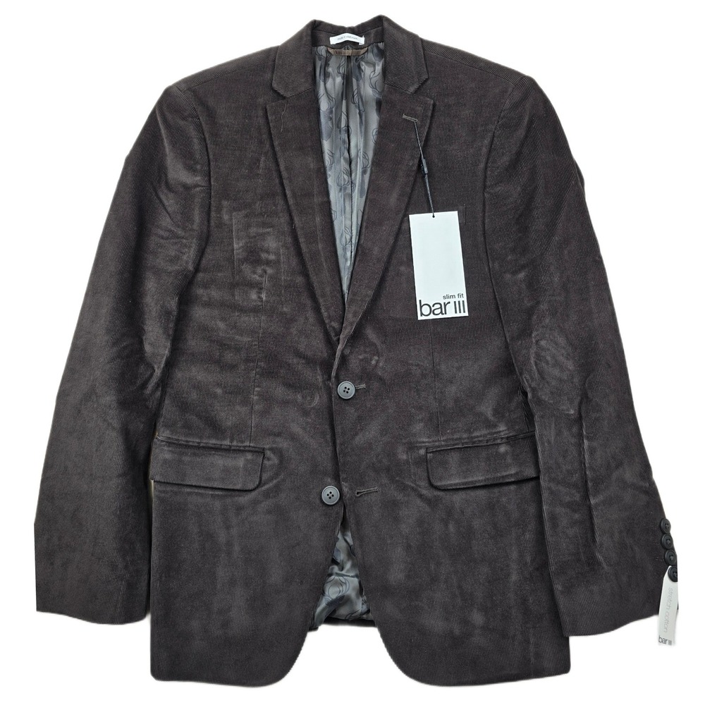 Bar III Corduroy Blazer Mens 36S Brown Stretch Cotton Slim Fit Sport Coat NEW
